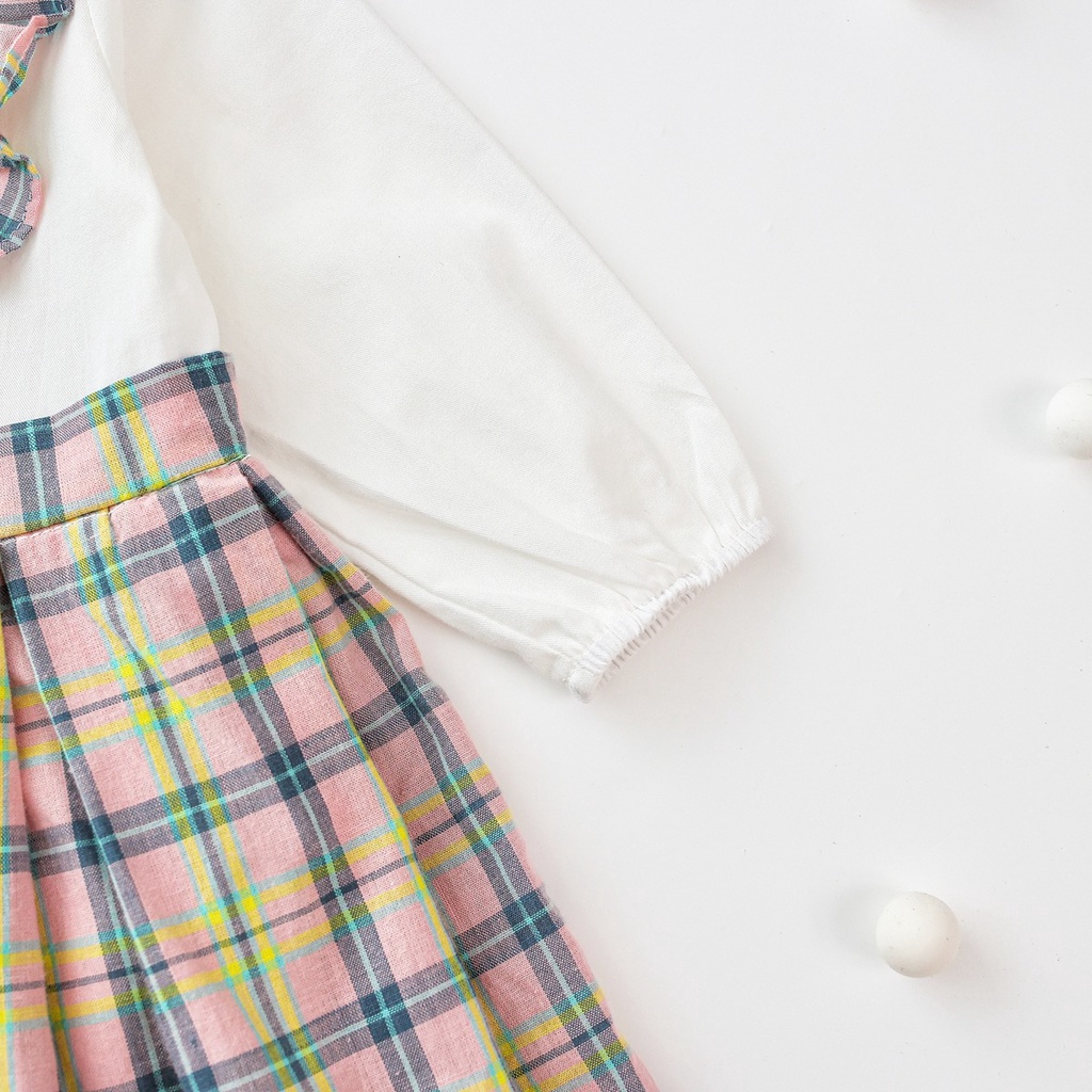 Sanlutoz Bộ Áo Liền Quần Tay Dài Vải Cotton Kẻ Sọc Ca Rô Dễ Thương Cho Bé Gái