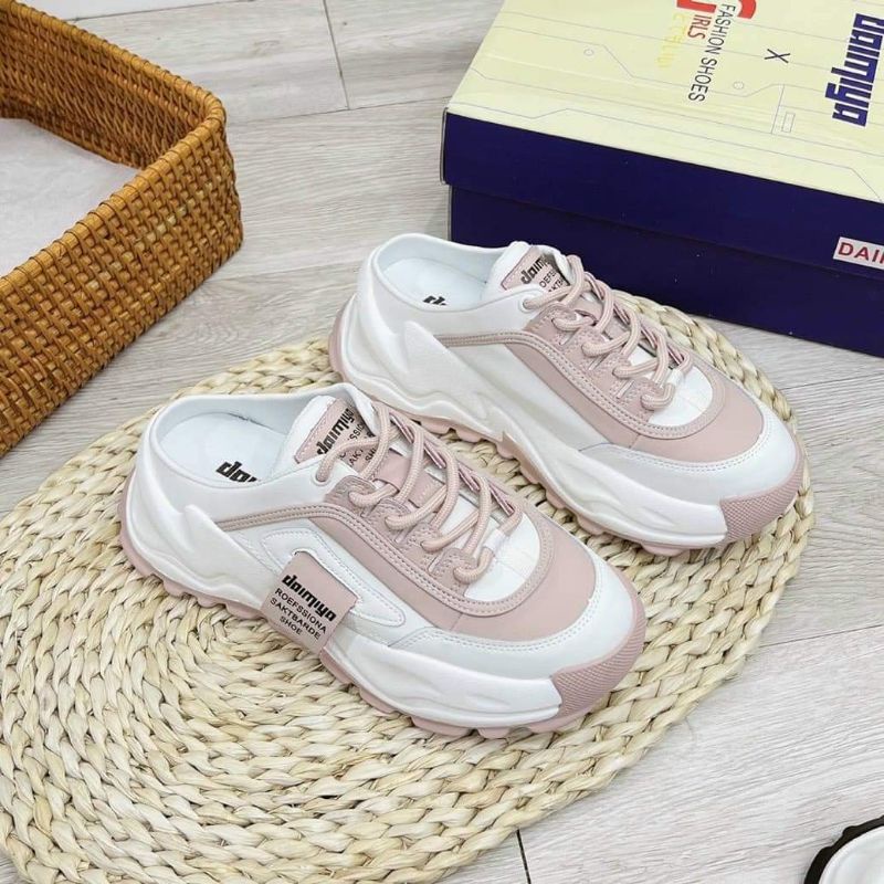 giày thể thao đế bánh mì gót sục thể thao viền hồng xám mẫu mới