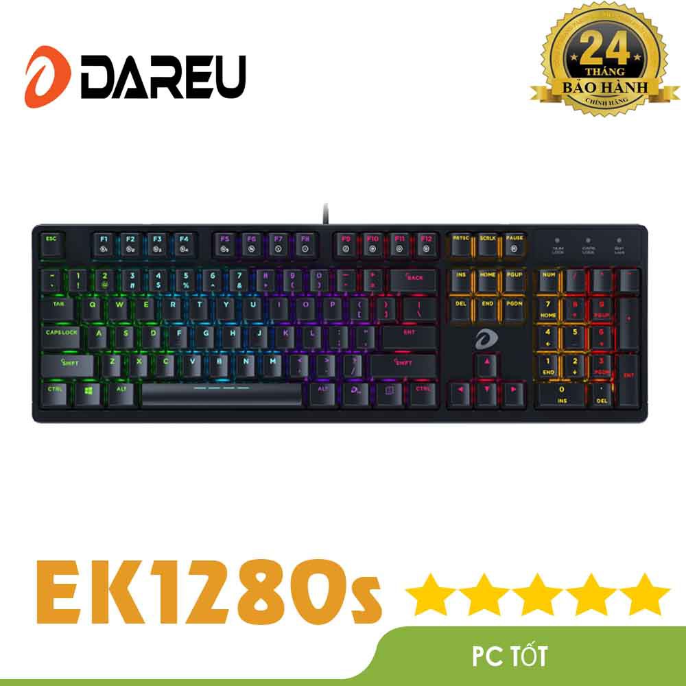 Bàn phím cơ Gaming DAREU EK1280s 104KEY Black (MULTI LED, Blue/ Brown/ Red D switch) - Bảo hành 24 tháng | BigBuy360 - bigbuy360.vn