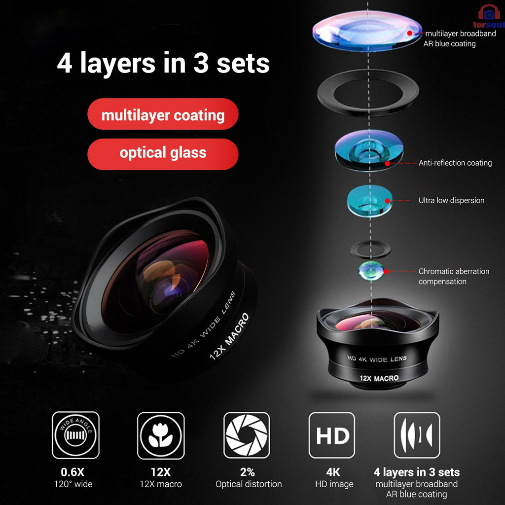 Bộ Lens Mở Rộng 16mm + 12x Macro Gắn Camera Điện Thoại