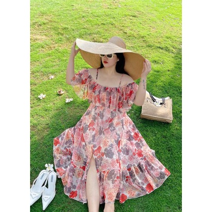 Đầm maxi trễ vai voan hoa Bigsize