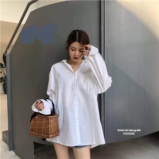 Áo sơmi túi dáng dài (C)