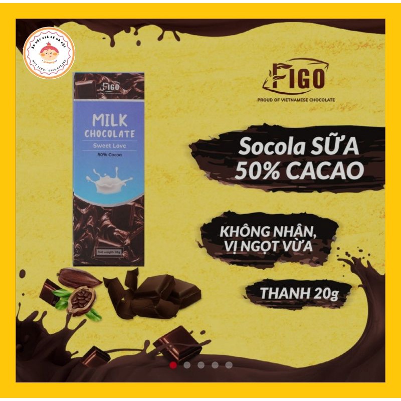 Milk Chocolate không nhân 20g FIGO VIET NAM 50% cacao ❤️ FREESHIP ❤️