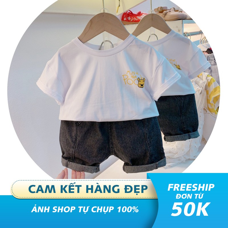 Set Quần Bò Áo Thun gấu Pooh siêu yêu cho bé từ 1-5 tuổi