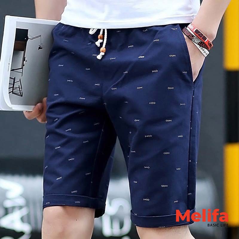 Quần short nam mùa hè vải thô cotton họa tiết phong cách Hàn Quốc mã Q0125