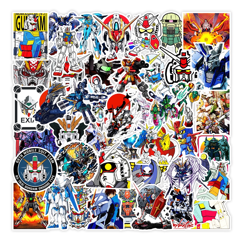 50 sticker cute chống nước dán mũ nón bảo hiểm MẪU GUNDAM , vali 50 hình dán graffiti máy tính xách tay