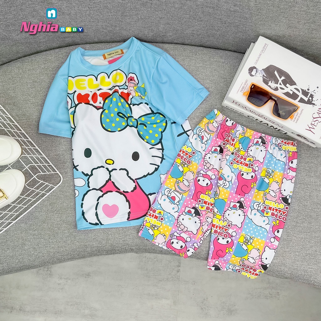 Set bộ thun lạnh 3d in hình hoạt hình siêu cưng NGHĨA BABY dành cho bé gái từ 17kg-34kg