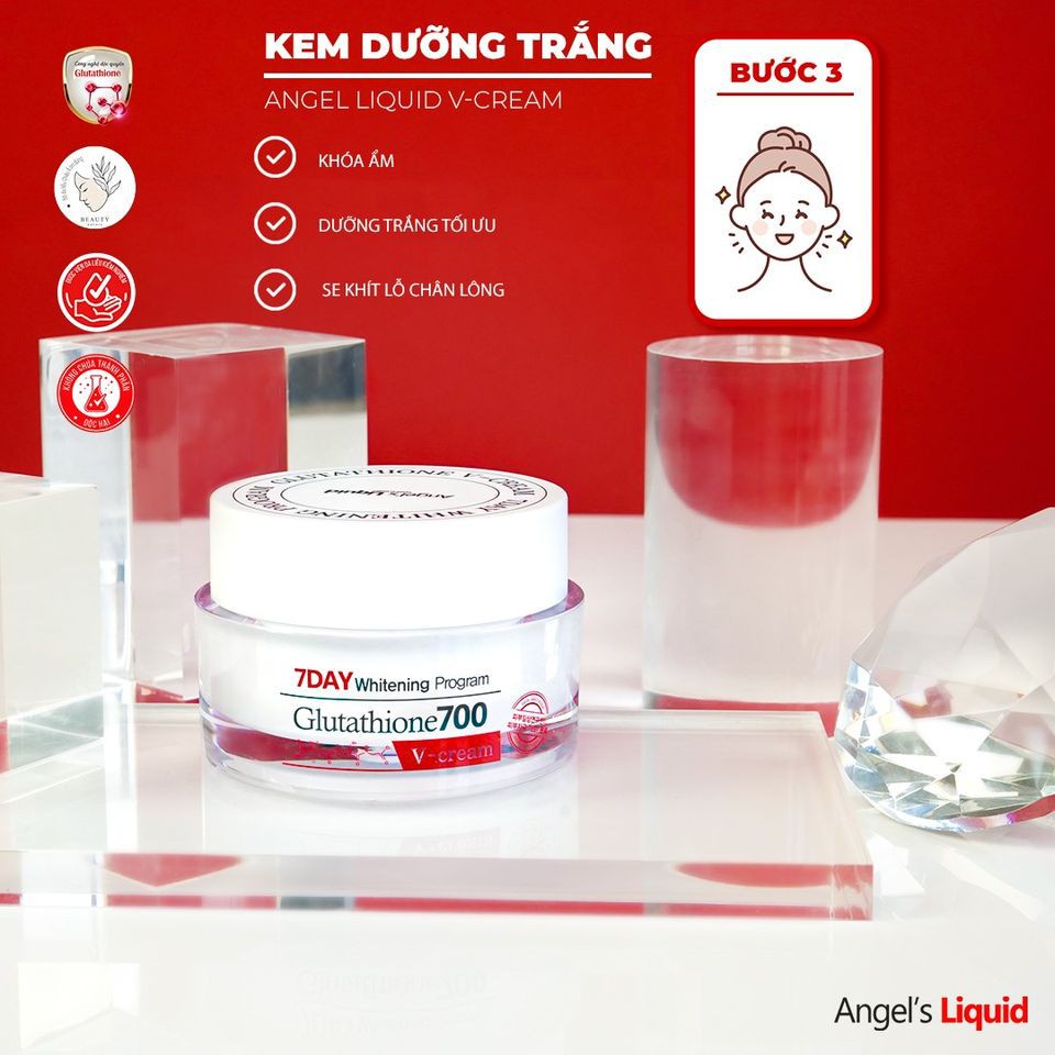 Combo Angel's Liquid Mờ Nám, Dưỡng Trắng Da Glutathione700 ( Serum Plus Niacinamide 30ml + Kem Whitening Program 50ml)