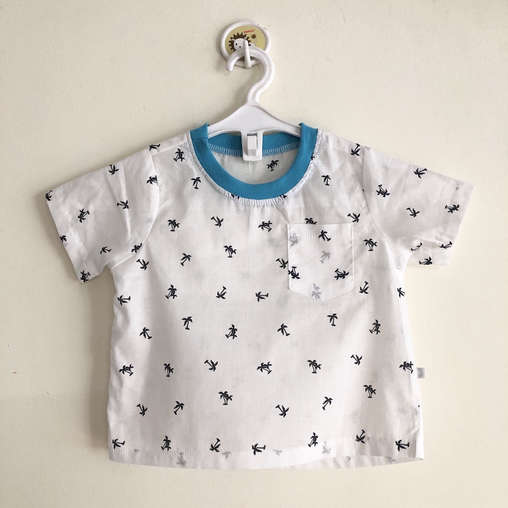 Áo cổ tròn có tay bé trai - vải cotton