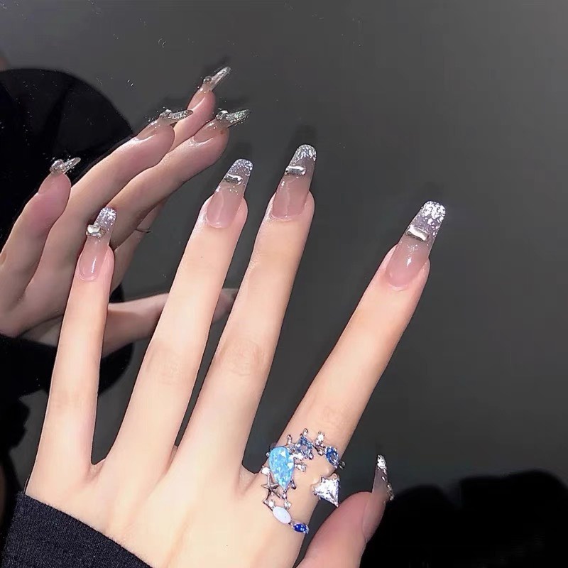 Nailbox, móng giả, móng úp vẽ thủ công theo số đo nền thạch+đá+ mắt mèo- A158