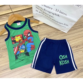 Bộ ba lỗ bé trai cotton màu xanh lá mã 1212