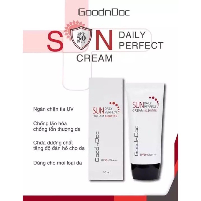 Kem chống nắng GoodnDoc Sun Cream Daily Perfect SPF50/PA+++ dành cho mọi loại da - Tuýp 50ml