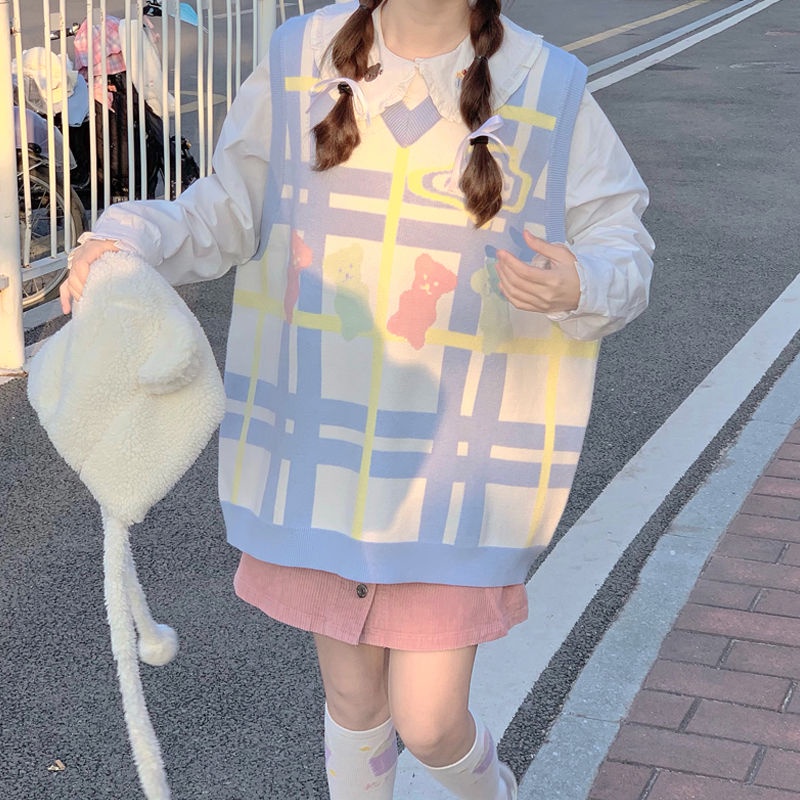 Áo Len Không Tay Cổ Chữ V Dáng Rộng Màu Sắc Ngọt Ngào Thời Trang Dành Cho Nữ