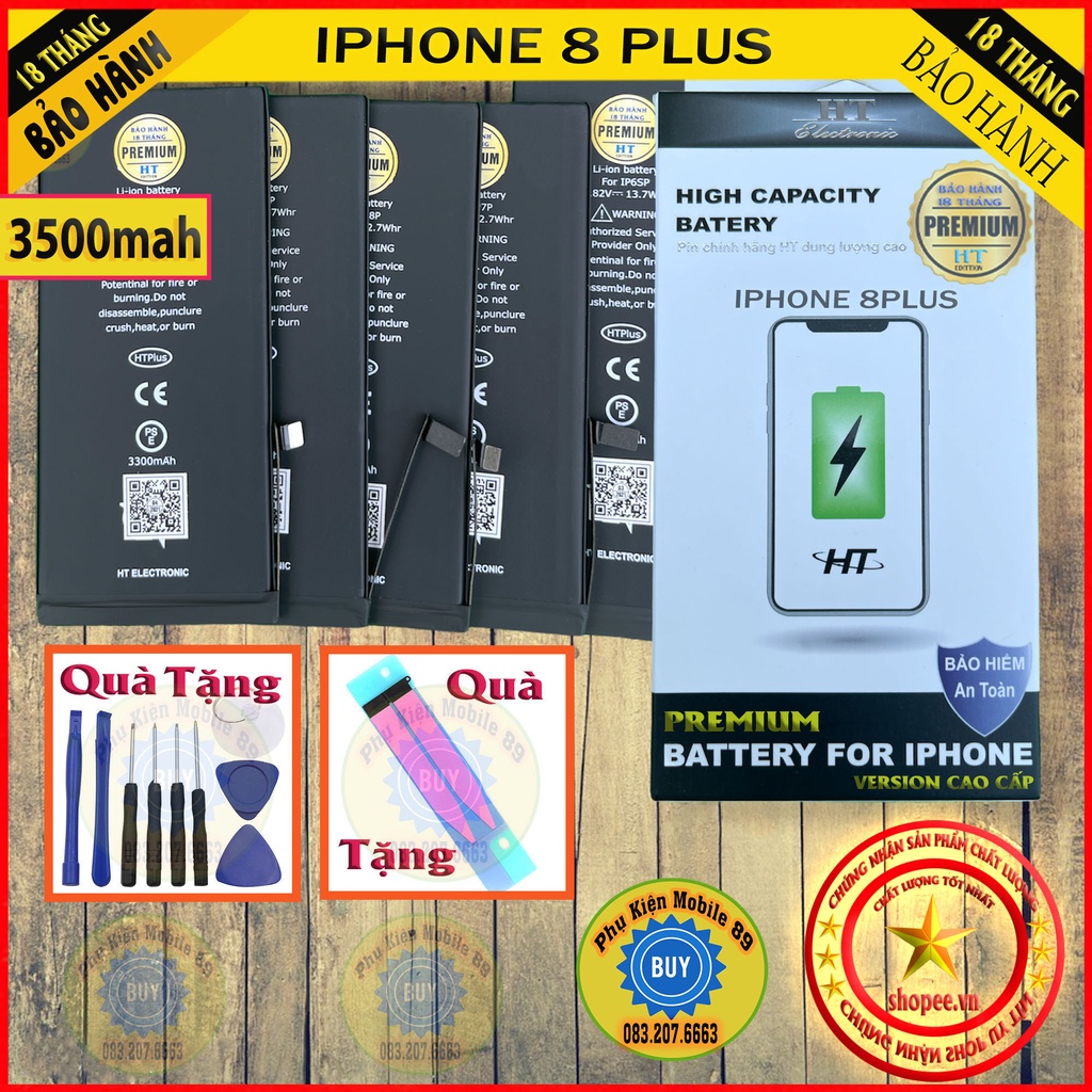 Pin iphone 8 PLUS Dung Lượng Cao HT Bản Cao Cấp Premium - Bh 18 THÁNG -Chính hãng HT