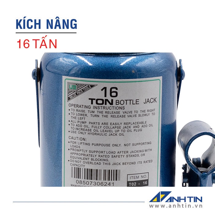 Con đội 16 tấn | Kích nâng xe ô tô xe tải | Kích thủy lực | 16 tấn | Chiều cao nâng 125mm | Chiều cao ren 60mm