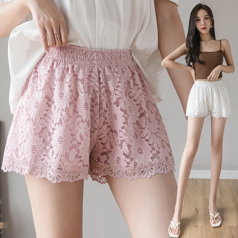 Quần đùi nữ, quần short nữ vải cotton thêu ren hoa văn ngoài độc đáo, quyến rũ