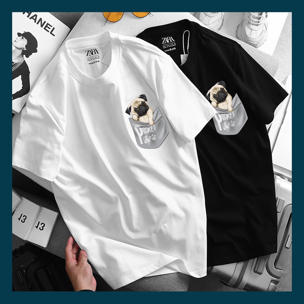 Áo Thun Zara Chó Bull Mặt Xệ Unisex Thun Cotton 4 Chiều
