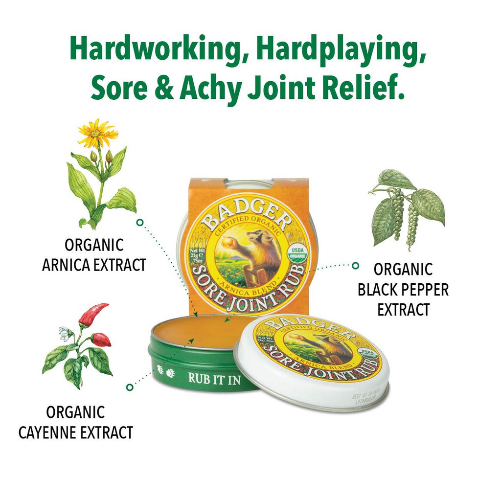 Sáp Hữu Cơ Giúp Giảm Đau Khớp BADGER - Sore Joint Rub [USDA Organic]