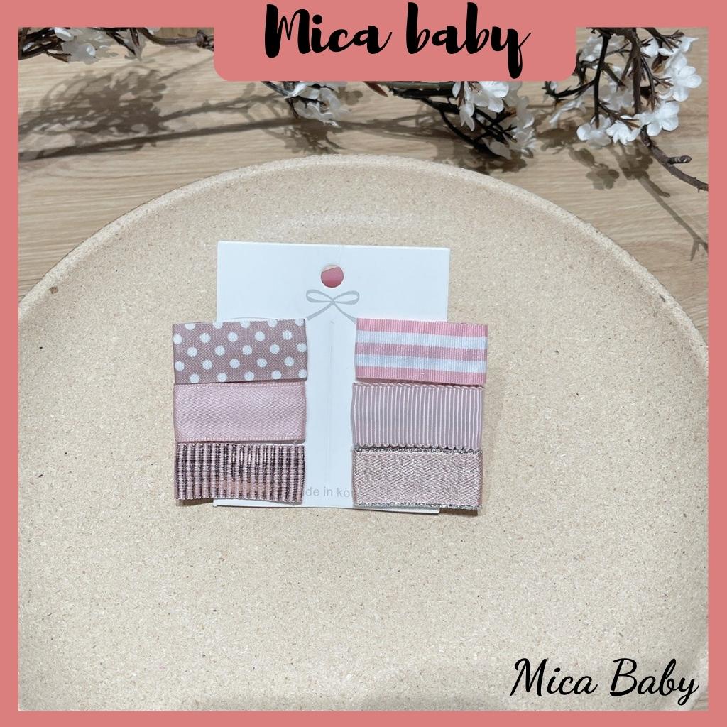 Set 6 kẹp tóc bọc vải kiểu dáng vintage dễ thương cho bé Mica Baby KT14