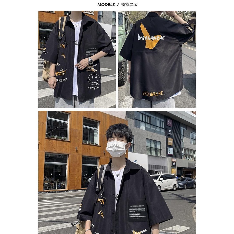 Áo Sơ Mi Tay Ngắn Dáng Rộng In Họa Tiết Graffiti Thời Trang Hàn Quốc Cho Nam | BigBuy360 - bigbuy360.vn