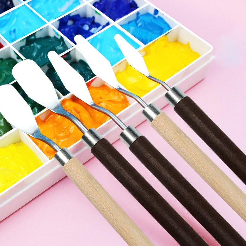 Bay Màu Bằng Thép Cán Gỗ Cao Cấp - Bay Xúc Màu Acrylic, Màu Vẽ, Hoạ Cụ Vẽ Tranh