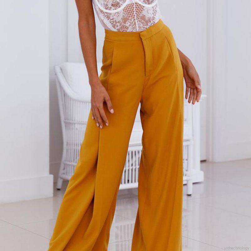 Quần ống rộng lưng cao phối nút thanh lịch thời trang cho nữ | BigBuy360 - bigbuy360.vn