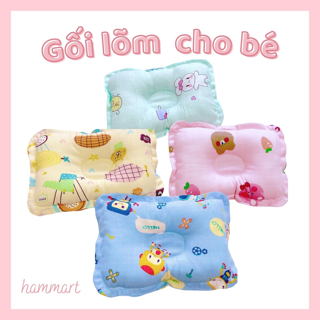 Gối lõm sơ sinh Hamymart chống bẹp đầu bông lông vũ siêu mềm cho bé ( Ảnh thật)