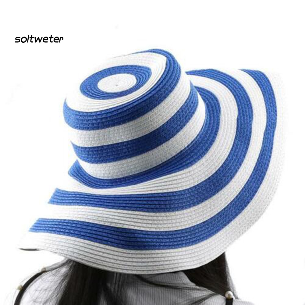 Nón Cói Rộng Vành Họa Tiết Sọc Thời Trang Cho Nữ