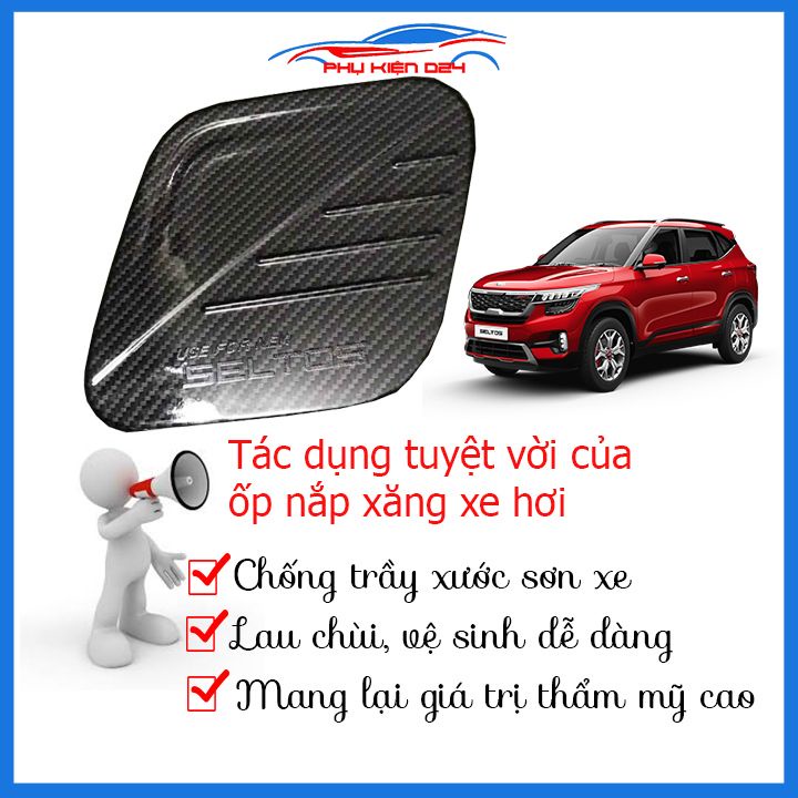 Ốp nắp bình xăng Seltos 2020-2021-2022-2023 vân cacbon chống trầy trang trí ô tô