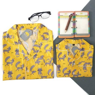 Pyjama ngắn vàng gấu xám