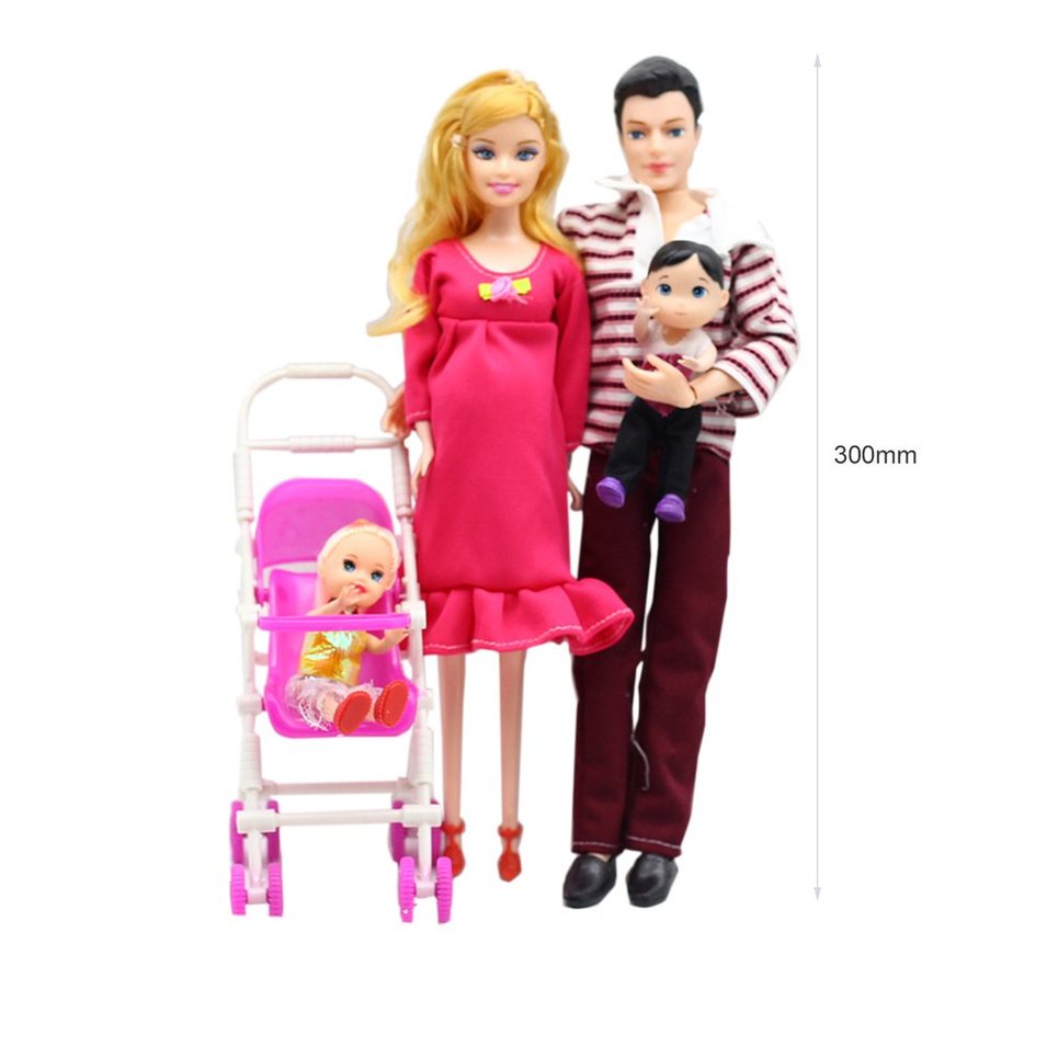 Set 5 búp bê mang thai mẹ và con trai + 2 xe đẩy em bé