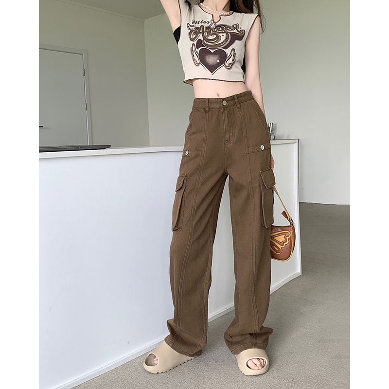 Quần Yếm denim Lưng Cao Ống Rộng Thời Trang Hàn Quốc Cho Nữ