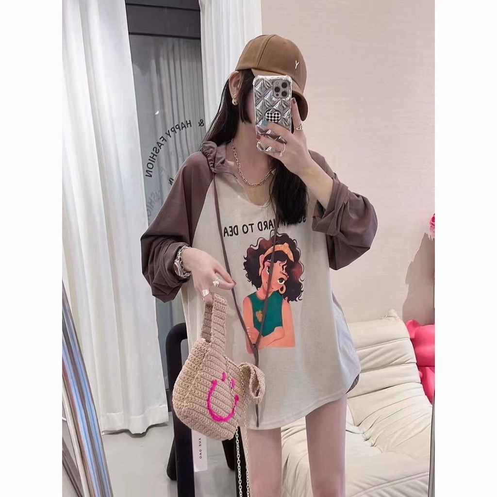 Áo Hoodie Tay Dài Dáng Rộng Thời Trang Cho Nữ