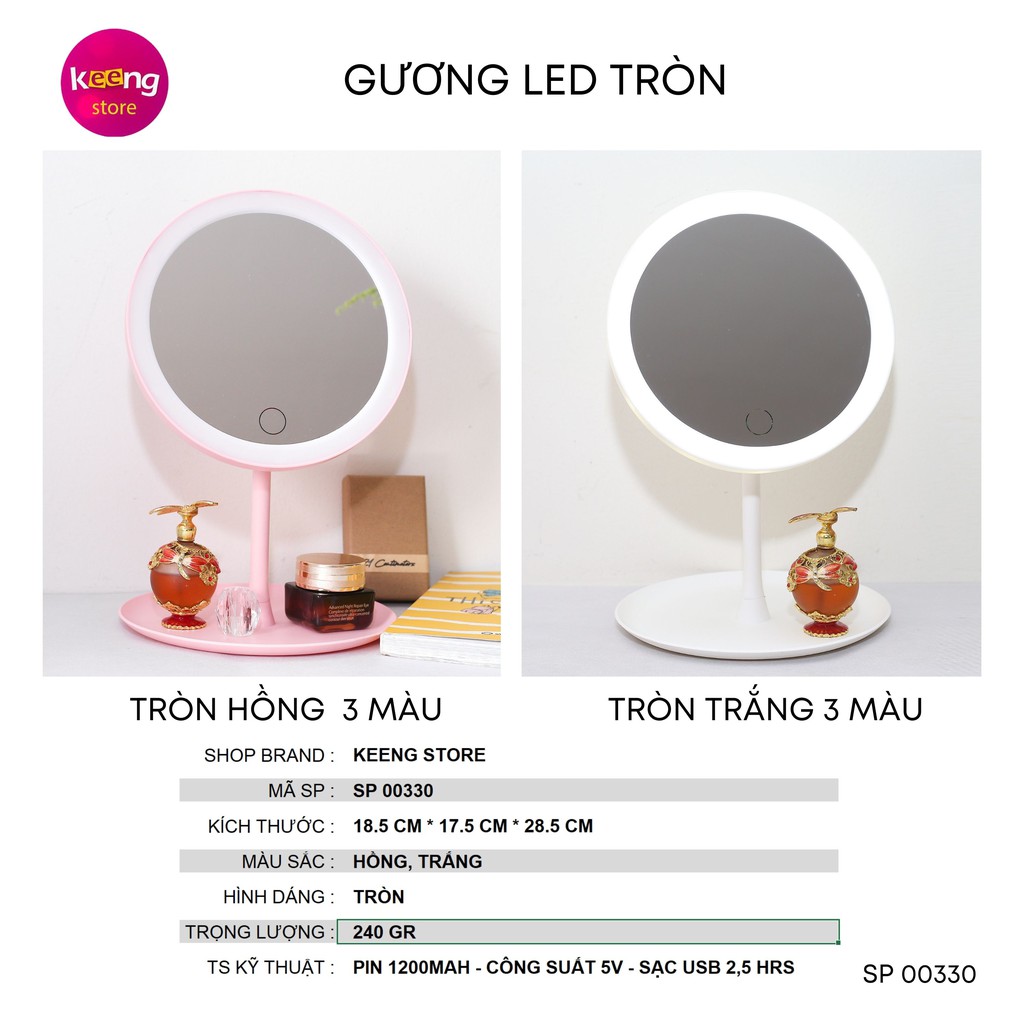 GƯƠNG ĐỂ BÀN TRANG ĐIỂM,SỈ GƯƠNG ĐÈN LED CẢM ỨNG CAO CẤP KHÔNG CẦN PIN-3 CHẾ ĐỘ ÁNH SÁNG SIÊU ĐẸP