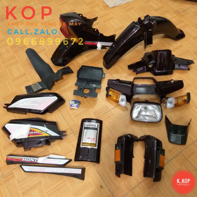 Dàn áo nhựa xe DREAM Sẵn Tem Thái Lửa Hàng nhựa đen mầu tím nho thái chuẩn màu zin