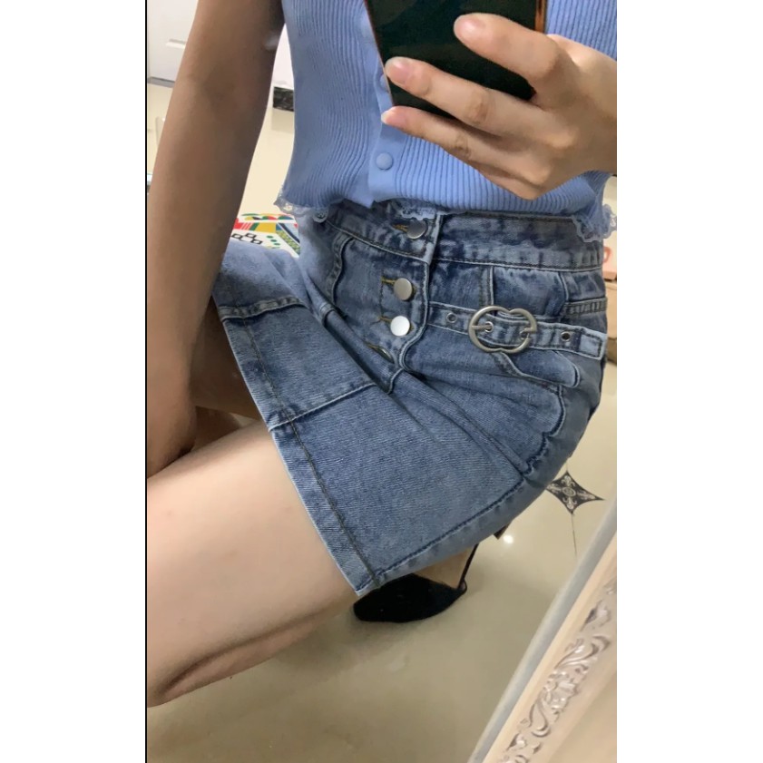 Chân Váy Denim Lưng Cao Phong Cách Hàn Quốc Xinh Xắn Cho Nữ