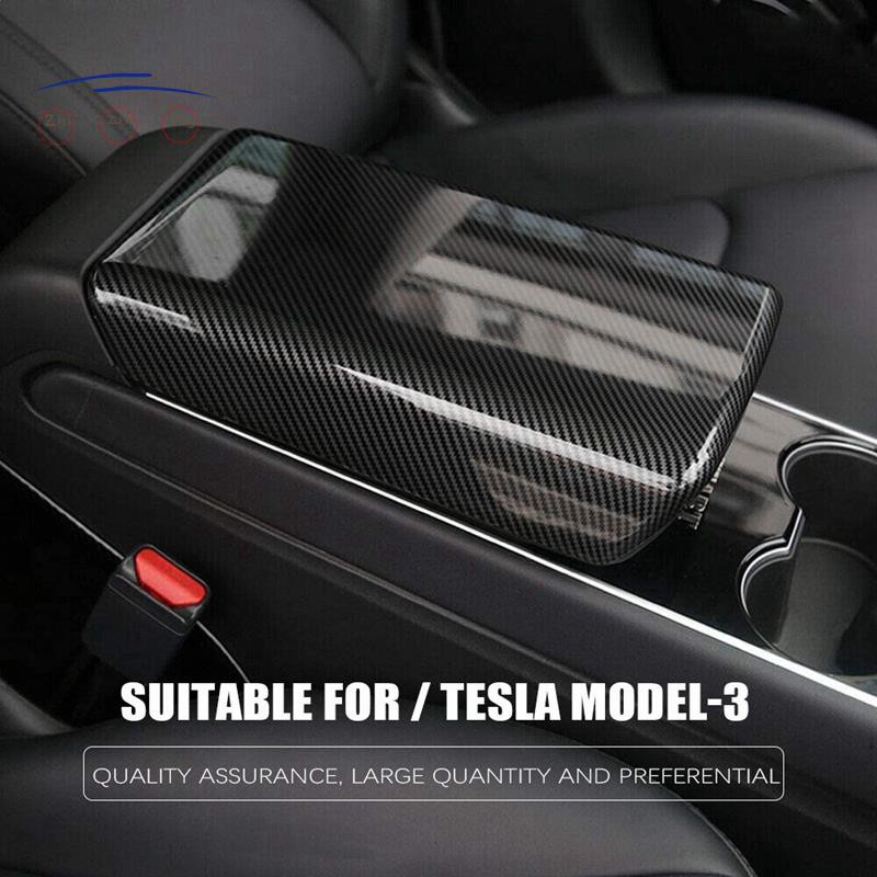 Car Armrest Box Protective Cover for Tesla el 3 2019-2021 Carbon Fiber Panel Decoration Cover Trim Interior Stickers