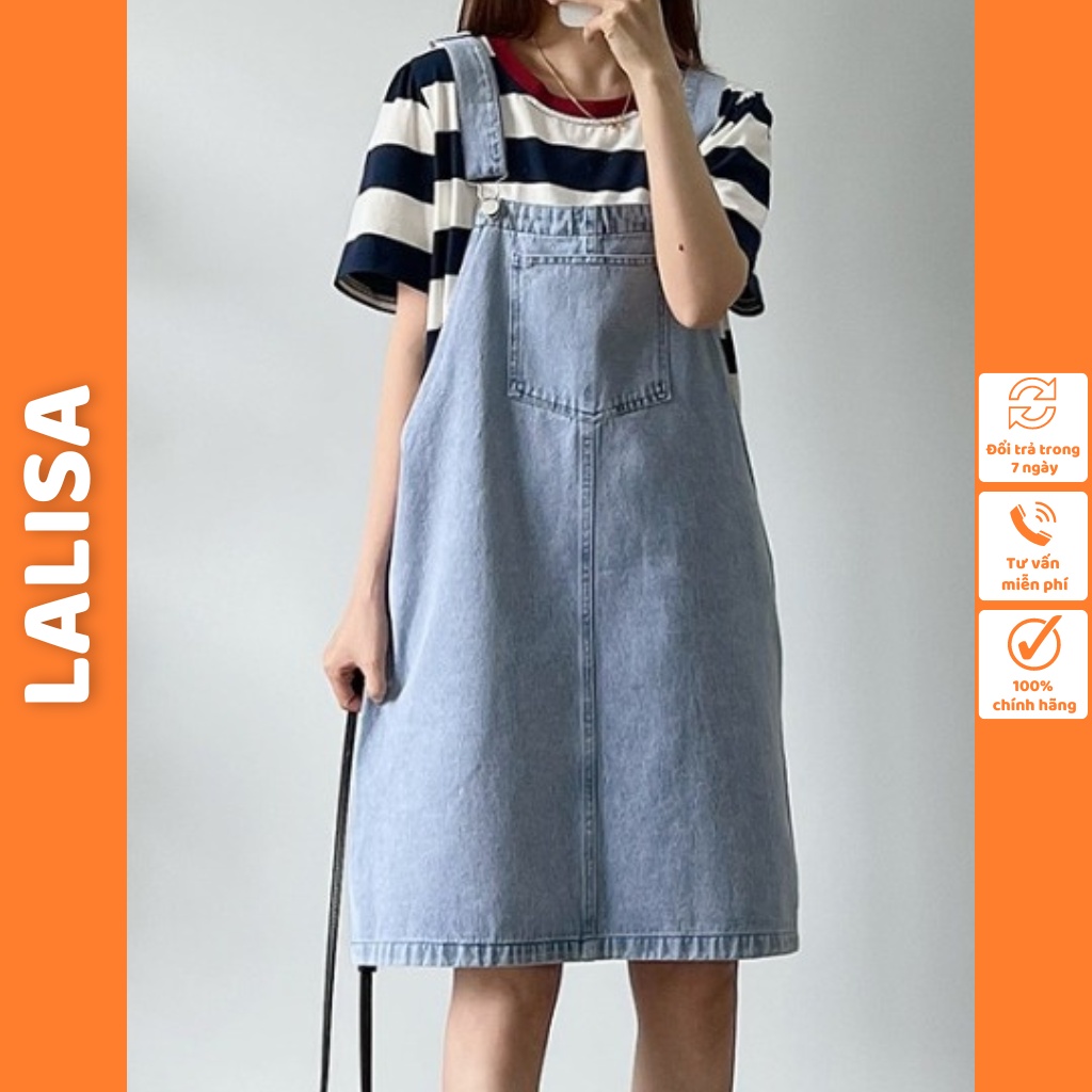 Váy Yếm Nữ LALISA Váy Yếm 2 Dây Phong Cách Vintage Thiết Kế Ngắn Xinh Chất Kaki Ba Màu Trắng Đen Xanh QDE1