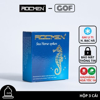 Bao cao su Rocmen có gai Sea Horse Xanh hương bạc hà Hộp 3 cái bcs - Chính Hãng - GoF Store