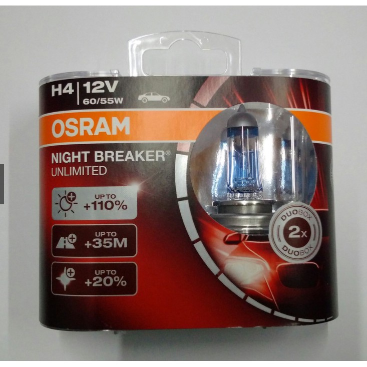 1 đôi bóng đèn tăng sáng, siêu sáng H4 110%- 150% 60/55W - Osram Night Breaker