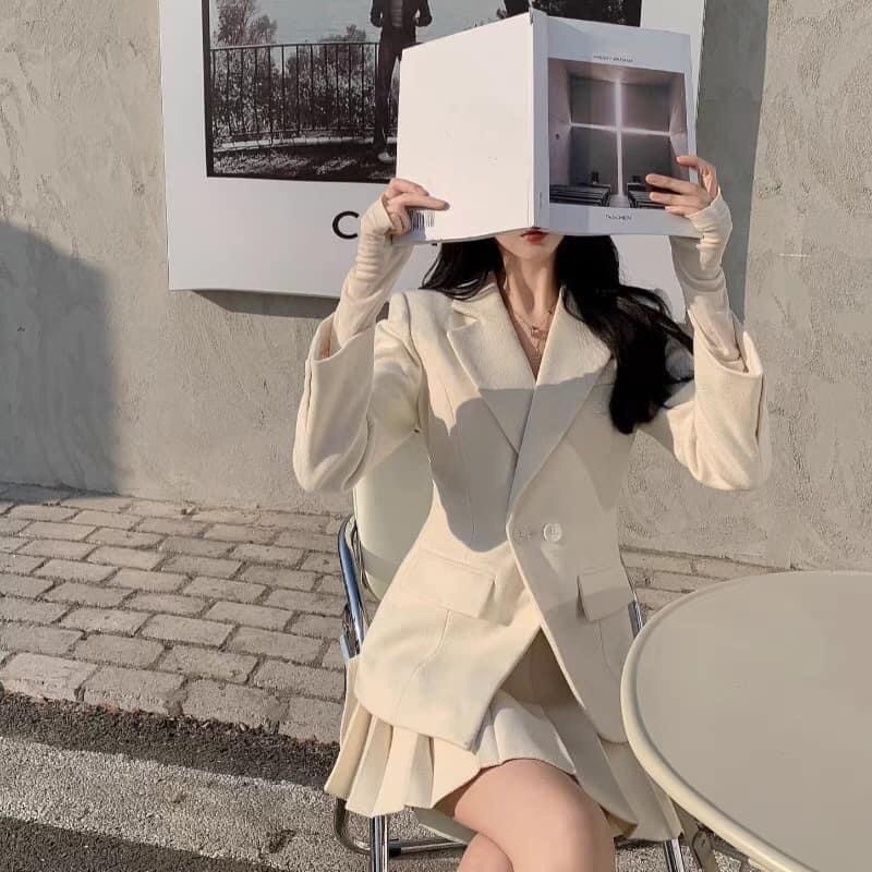 Sét Áo Vest + Chân Váy Xếp Ly 2 Màu Đen/ Trắng | Tomjune Shop S001