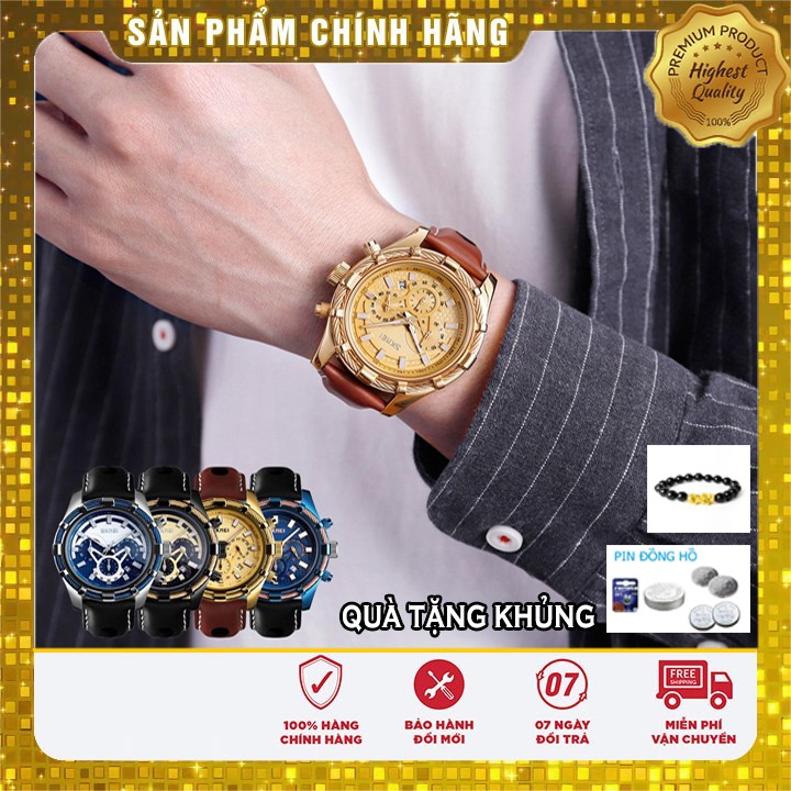 ĐỒNG HỒ NAM SKMEI 9189 CHÍNH HÃNG DÂY DA CAO CẤP CHẠY 6 KIM TẶNG VÒNG TAY TỲ HƯU VÀ PIN ĐỒNG HỒ
