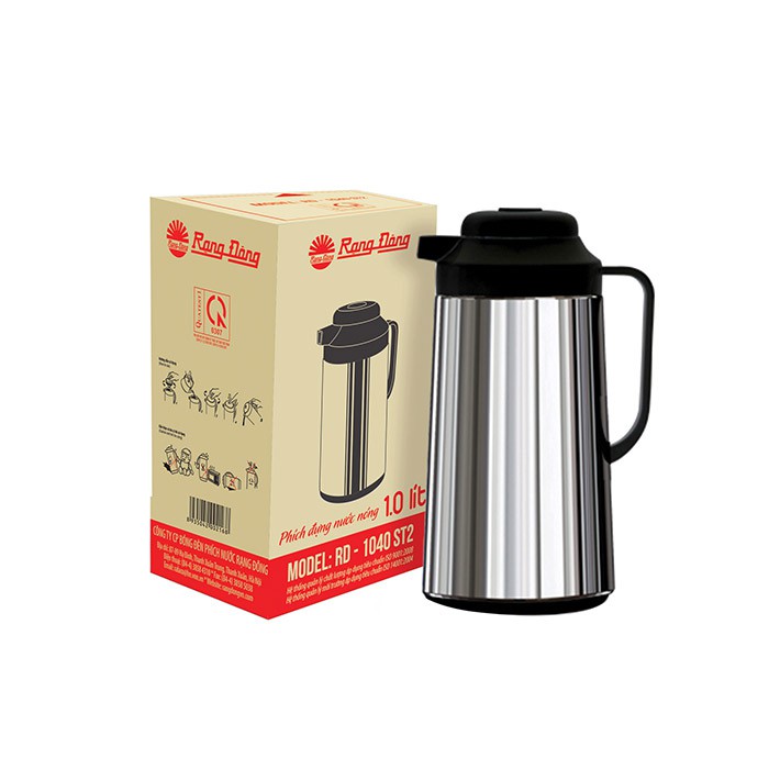 Phích đựng nước nóng 1 lít, bình thuỷ có nút ấn Rạng Đông, pha cafe, cao cấp, Model RD 1040 ST2