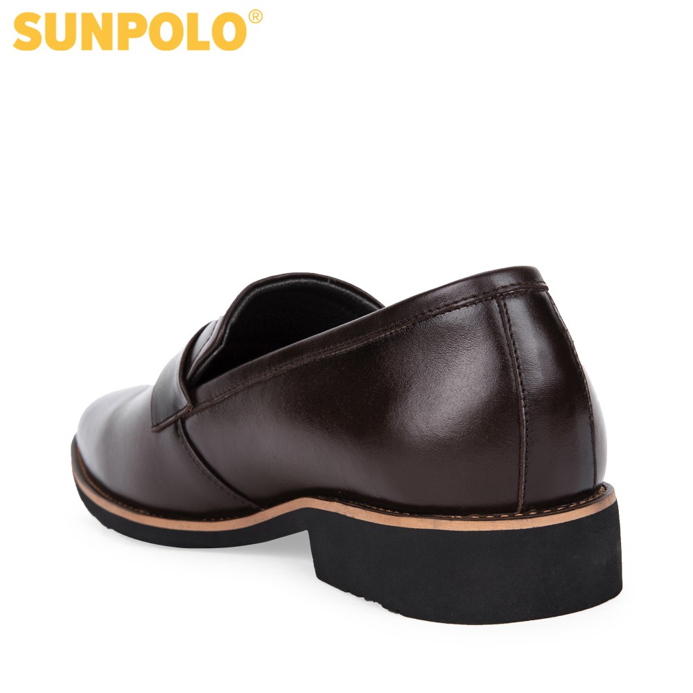 Giày tây nam Da bò cao cấp SUNPOLO giày đi làm văn phòng, công sở Màu Nâu/Nâu Bò - đế cao 2.5cm - SPH295