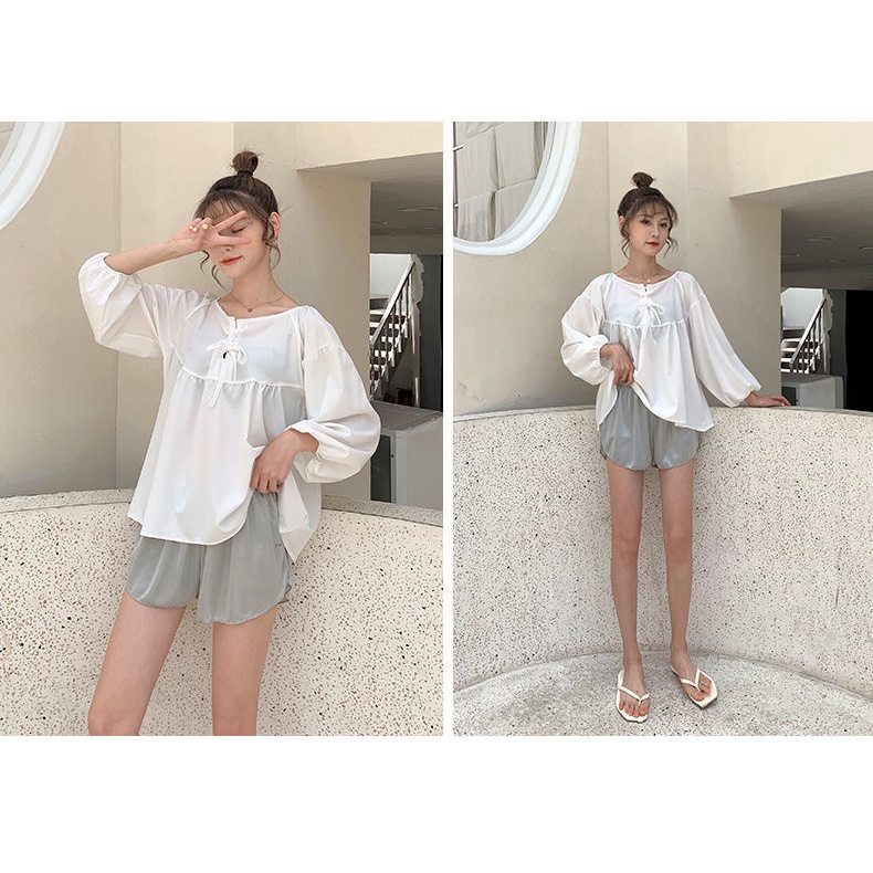 Quần Short Bảo Hộ An Toàn Dáng Rộng Bằng Lụa Lạnh Màu Sắc Trơn Chống Chói Mặc Ngoài Trời Cho Nữ