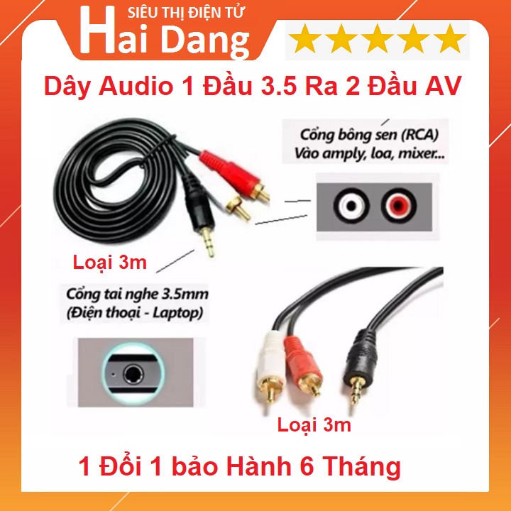 Dây Loa 1 Đầu 3.5 Ra 2 Đầu Hoa Sen, Một Đầu 3.5 Ra Hai Đầu AV Dài 1.8M Và 3M - Hàng Chất Lượng Cao