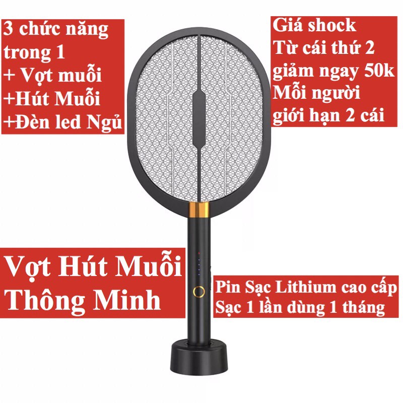 Vợt hút muỗi thông minh 3 trong 1 hot trend 2021, vợt muỗi thông minh kiêm hút muỗi và đèn ngủ