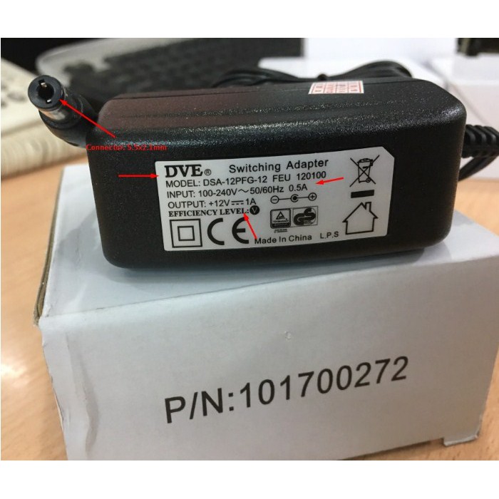 Nguồn Adapter 12V 1A DVE Dùng Cho Camera, Wifi, Switch Size 5.5mm x 2.1mm