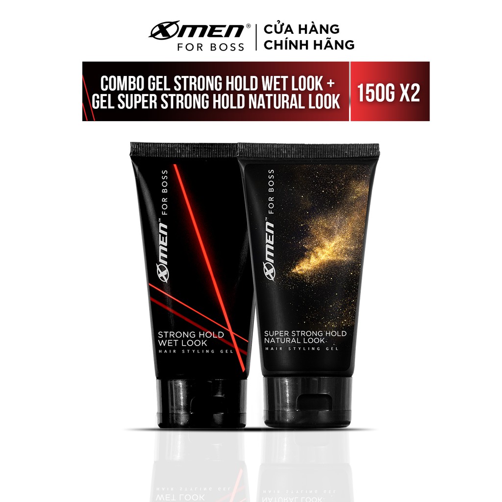 Combo 2 Keo vuốt tóc X-Men For Boss Gel Strong Hold Wet Look 150g + Super Strong Hold Natural Look 150g - Chính Hãng Giá