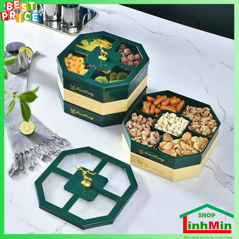 Hộp đựng mứt tết 2 tầng, 3 tầng hình hươu mẫu mới, Khay đựng mứt tết bánh kẹo, hoa quả chất liệu nhựa an toàn